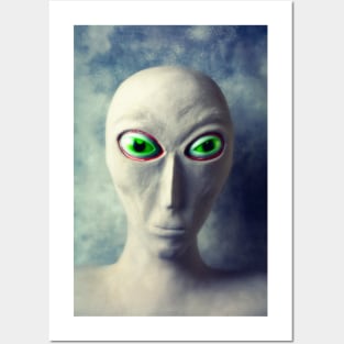 Alien With Big Green Eyes Posters and Art